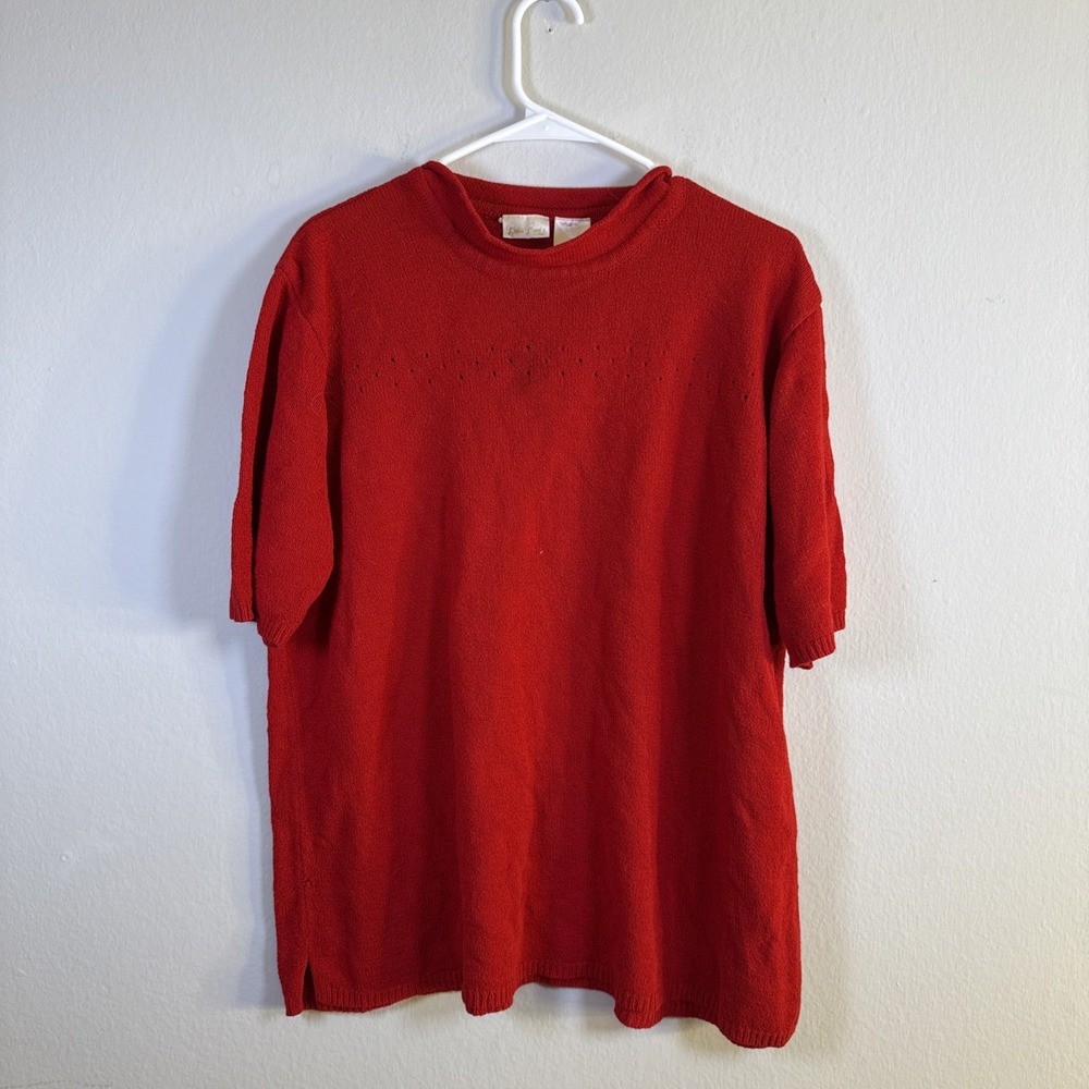 Bobbie Brooks Vintage Red Sweater Top 14W/16W Embroidered Dainty Distressed Hole